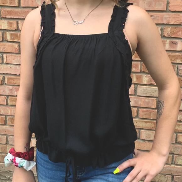 Black Ruffle Tank Blouse Large NWT - Picture 2 of 3